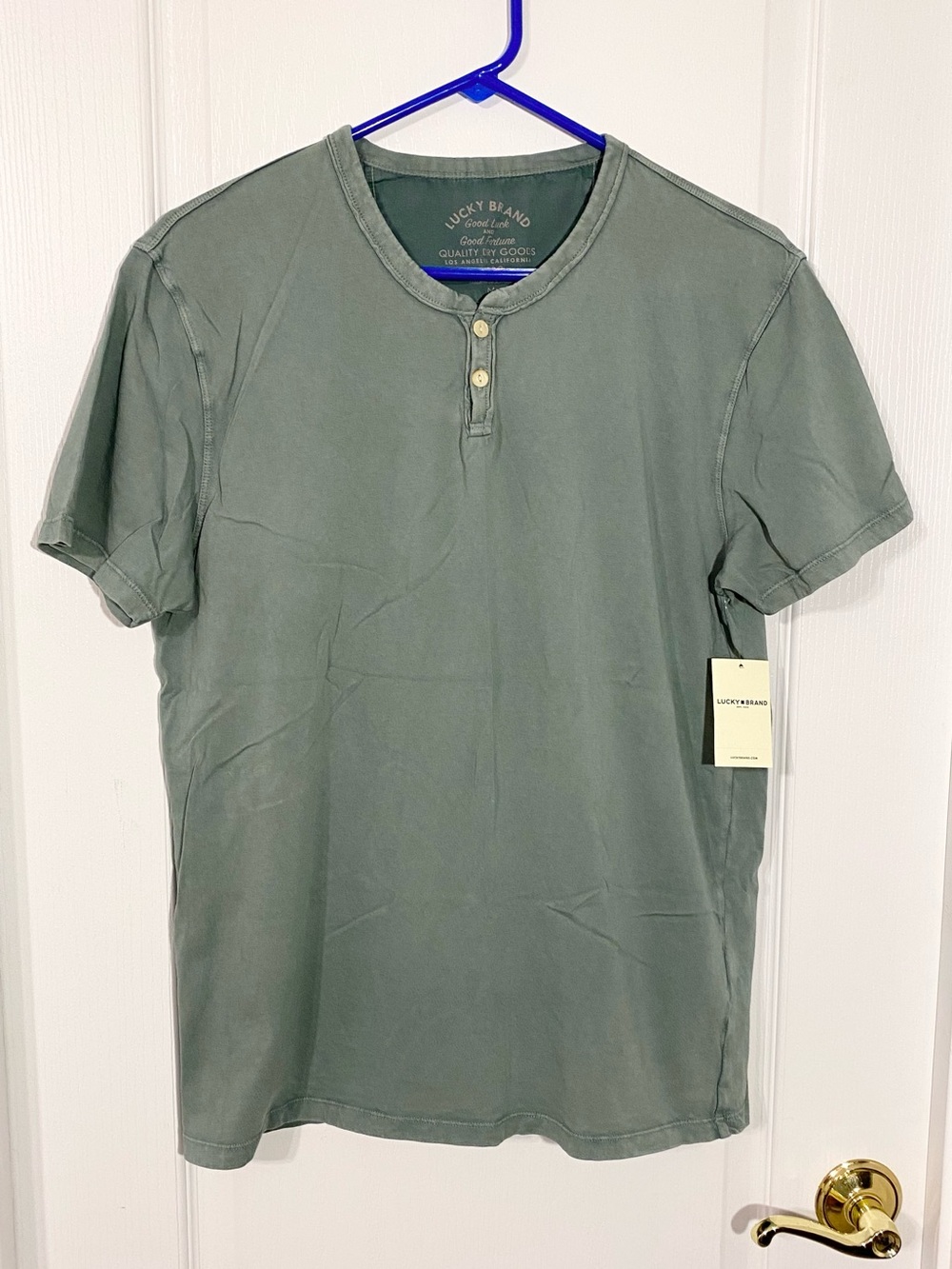 Y2K Lucky Brand Short Sleeve Henley Tee Sage Green Men’s Medium